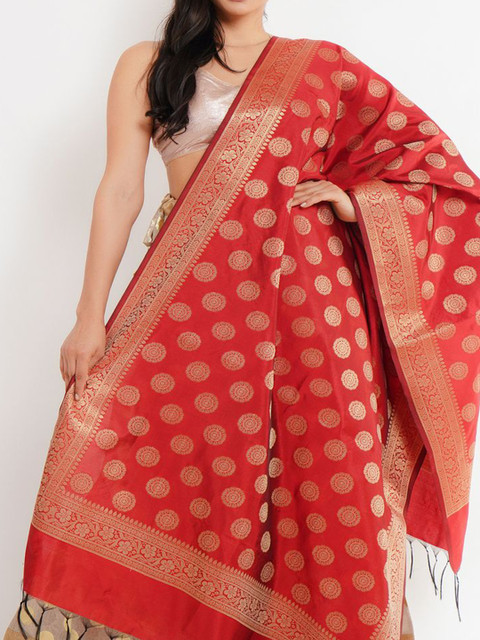 Karthav Fashion Floral Woven Design Banarasi Silk Dupatta With Zari - Image 2