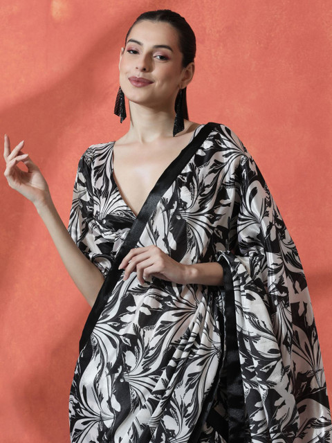 Sangria Ready to wear Satin Floral Digital Printed Saree