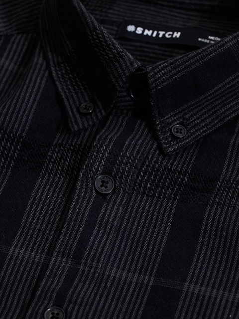 Snitch Men Smart Slim Fit Button-Down Collar Checked Cotton Casual Shirt - Image 2