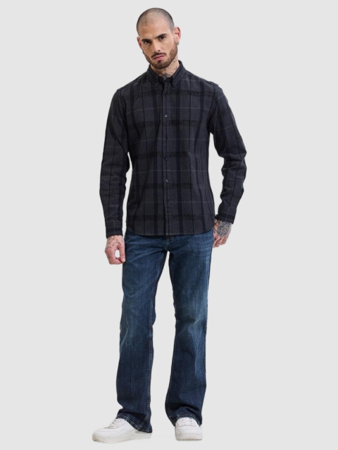 Snitch Men Smart Slim Fit Button-Down Collar Checked Cotton Casual Shirt - Image 5