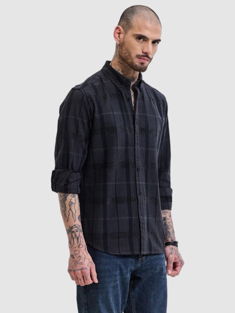Snitch Men Smart Slim Fit Button-Down Collar Checked Cotton Casual Shirt - Image 3