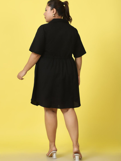 theRebelinme Plus Size Shirt Collar Short Sleeves Linen A-Line Midi Dress - Image 5