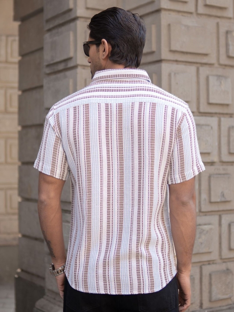 Powerlook Men Spread Collar Vertical Striped Cotton Casual Shirt - Image 4
