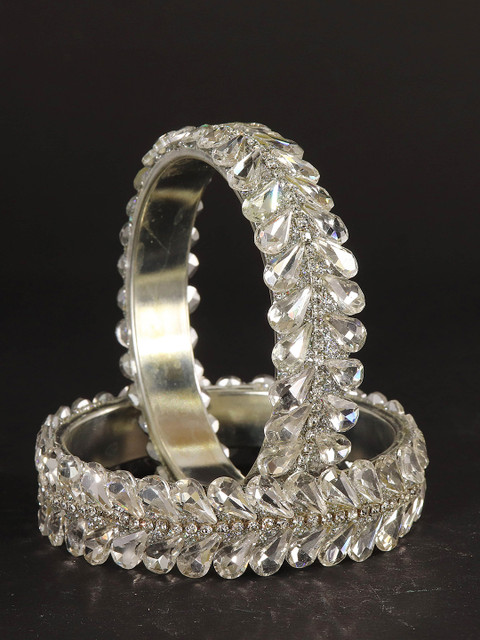 LAVAZZA Set of 2 Zircon Diamonds & Kundan Studded Metal Bangles