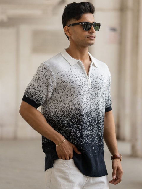 Powerlook Men Regular Fit Abstract Printed Polo Collar Cotton T-shirt - Image 3