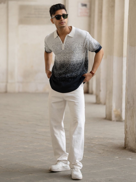 Powerlook Men Regular Fit Abstract Printed Polo Collar Cotton T-shirt
