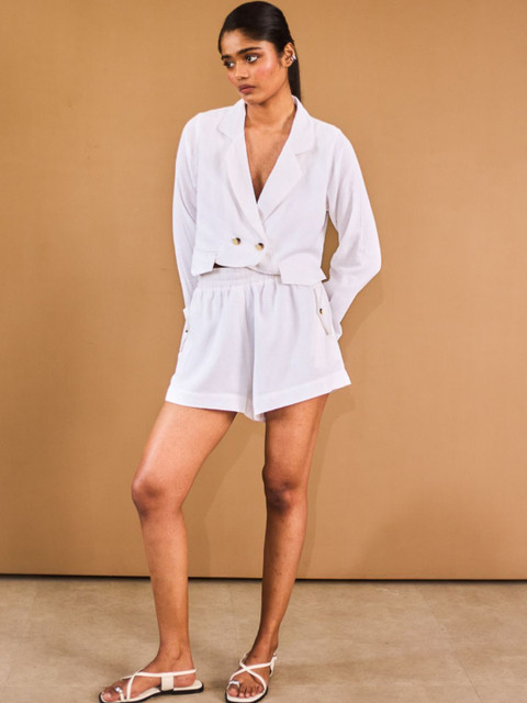 Urban Suburban Comfort Fit White Cropped Linen Blazer - Image 5