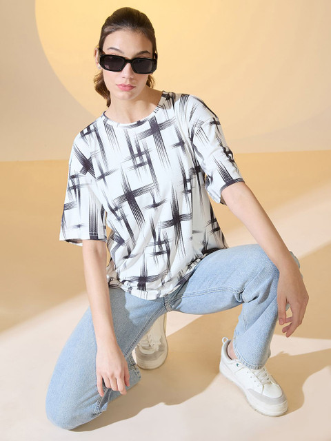 DressBerry Women Abstract Printed Relaxed Fit T-shirts - Image 5