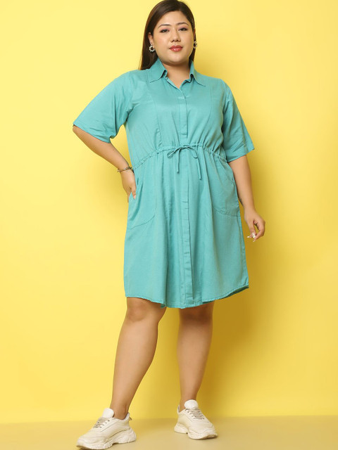 theRebelinme Women Plus Size Linen A-Line Midi Dress