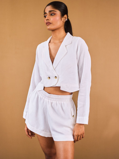 Urban Suburban Comfort Fit White Cropped Linen Blazer - Image 2