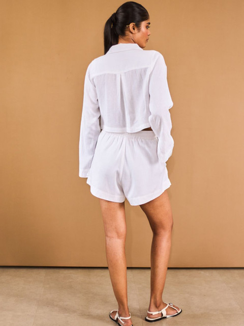Urban Suburban Comfort Fit White Cropped Linen Blazer - Image 4