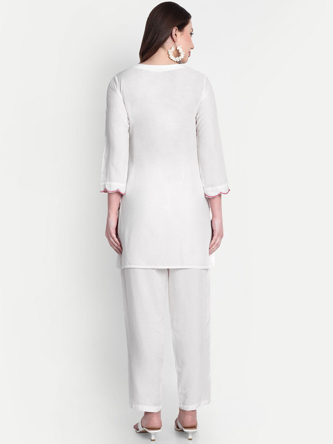 Hujum Floral Embroidered Round Neck Thread Work Tunic With Trousers - Image 5