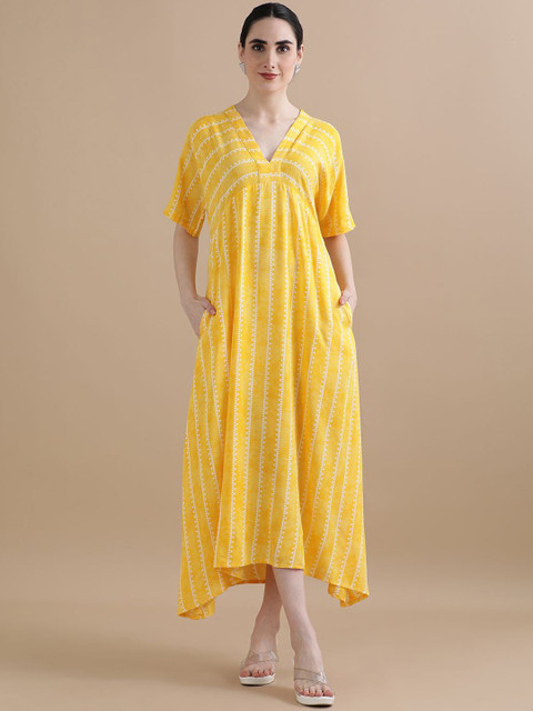 BLACK & BLAH BLAH Women Striped Empire Midi Dress