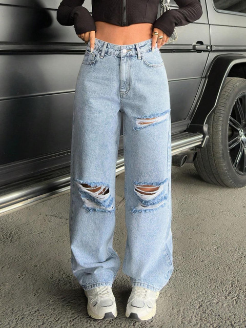 Kotty Women Cotton Straight Fit High-Rise Highly Distressed Stretchable Jeans