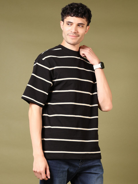 V-Mart Men Striped Round Neck Cotton Relaxed Fit T-shirt - Image 3