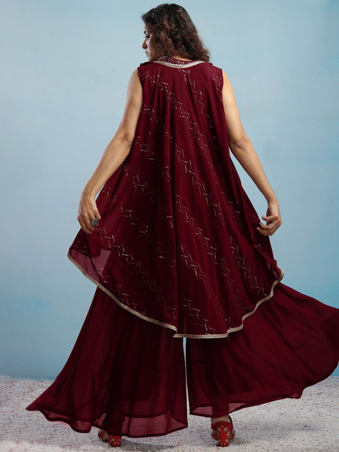SANCIA Embroidered Halter Neck Crop Top with Palazzos & Dupatta - Image 5