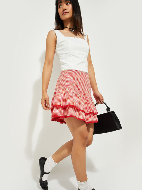 max Women Checked Tiered Skirt