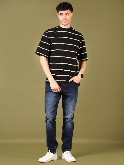 V-Mart Men Striped Round Neck Cotton Relaxed Fit T-shirt - Image 7