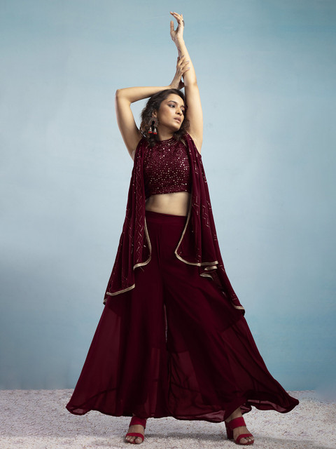 SANCIA Embroidered Halter Neck Crop Top with Palazzos & Dupatta - Image 7