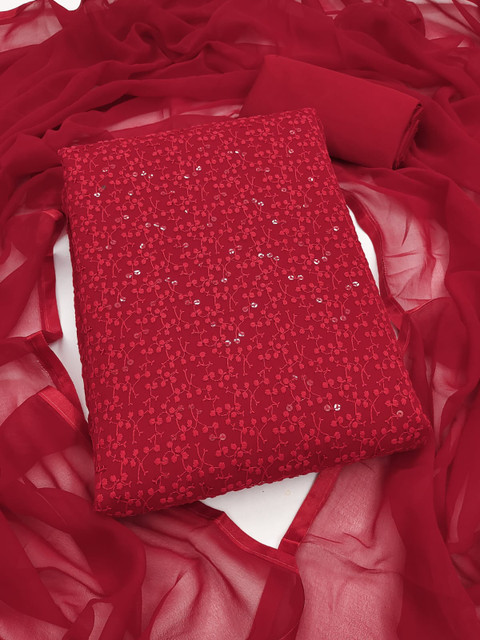 SWARNGANGA TEX Floral Embroidered Sequunied Unstitched Georgette Dress Material