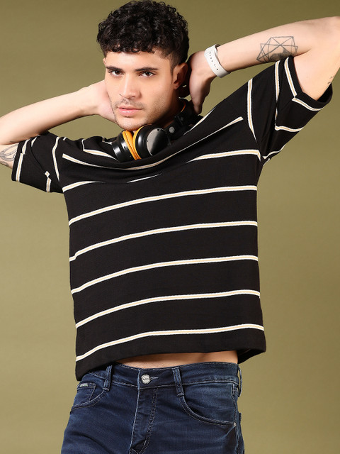 V-Mart Men Striped Round Neck Cotton Relaxed Fit T-shirt - Image 6