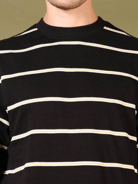 V-Mart Men Striped Round Neck Cotton Relaxed Fit T-shirt - Image 2