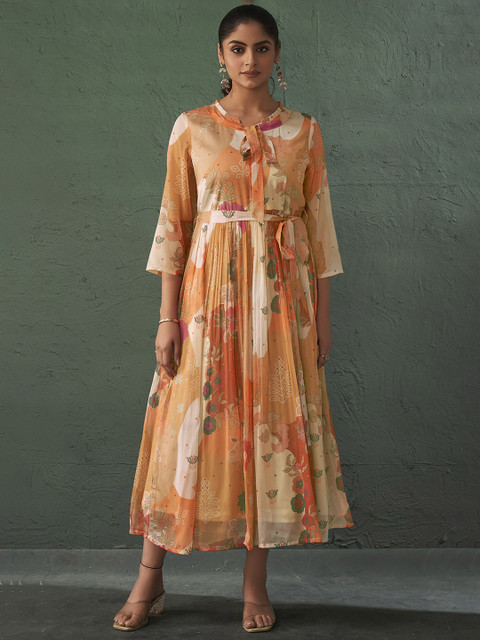 Anouk Floral Printed Fit & Flared Midi Ethnic Dress