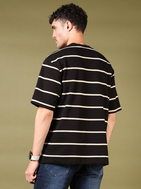 V-Mart Men Striped Round Neck Cotton Relaxed Fit T-shirt - Image 4
