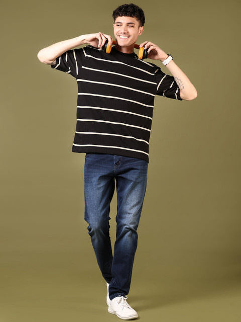 V-Mart Men Striped Round Neck Cotton Relaxed Fit T-shirt - Image 5