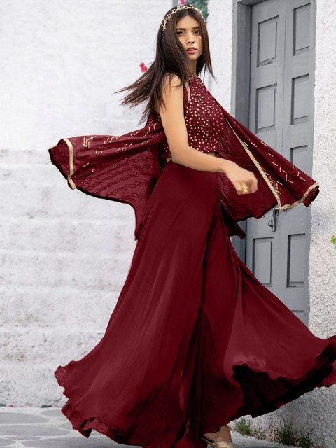 SANCIA Embroidered Halter Neck Crop Top with Palazzos & Dupatta - Image 4