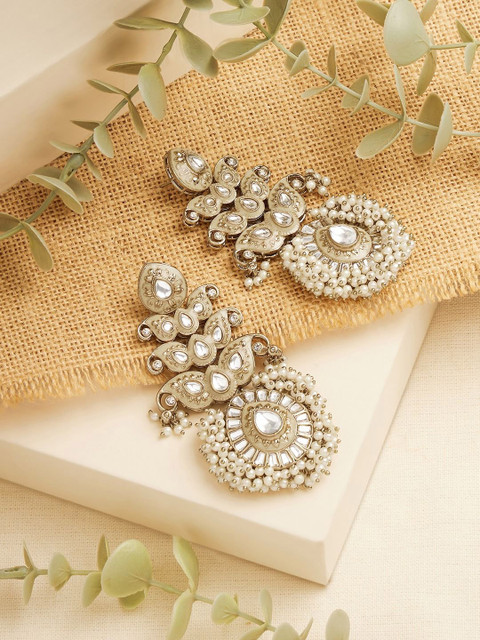 Zaveri Pearls Gold-Plated Pearls Beaded Contemporary Shaped Drop Earrings