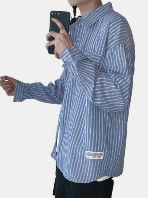 HERE&NOW Men Relaxed Fit Spread Collar Vertical Striped Cotton Casual Shirt - Image 4