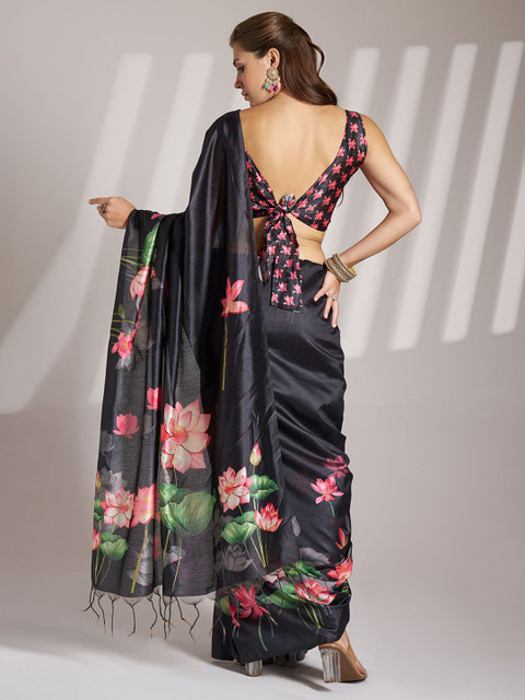 Kalista Floral Linen Blend Saree - Image 3