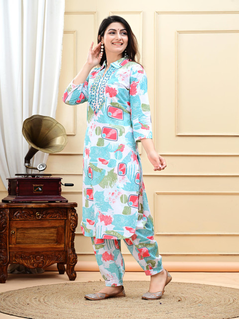DSS FASHION Women Floral Embroidered Regular Thread Work Pure Cotton Kurta with Patiala - Image 3
