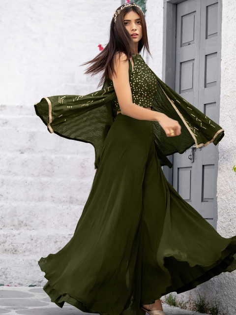 SANCIA Embroidered Halter Neck Crop Top with Palazzos & Dupatta - Image 4