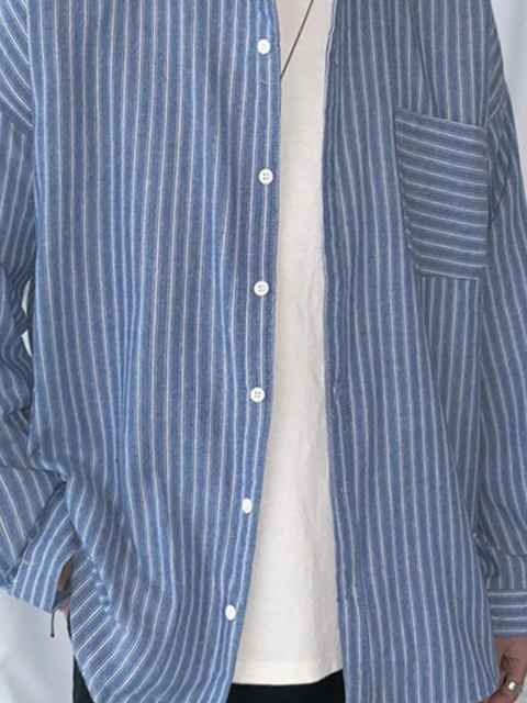 HERE&NOW Men Relaxed Fit Spread Collar Vertical Striped Cotton Casual Shirt - Image 2
