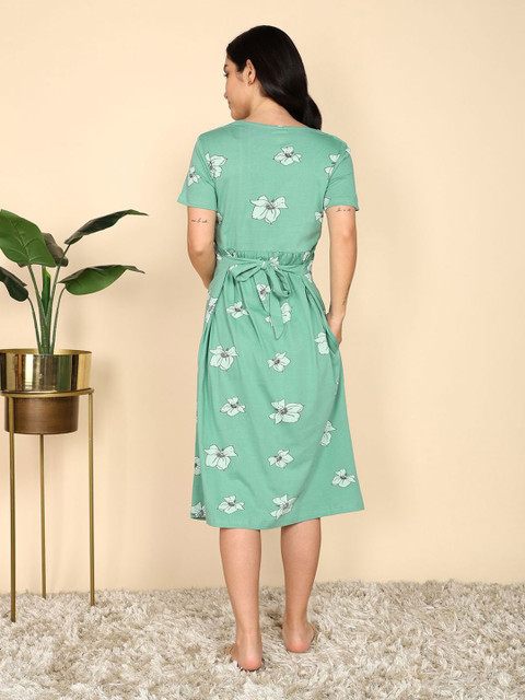 Moms Ever Women Printed Pure Cotton Maternity & Feeding Loungewear Dress - Image 4