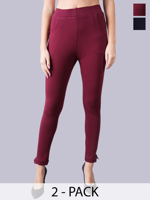 Valles365 by S.C. Women Pack Of 2 Cotton Ankle-Length Leggings with Pocket