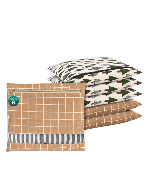 Kuber Industries Brown & White 6 Pieces Checked Mesh Cotton Clothes Storage Organizers