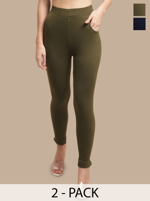 Valles365 by S.C. Women Pack Of 2 Ankle Length Cotton Leggings with Pocket