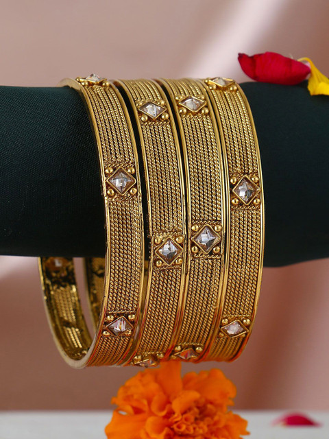 Anouk Set Of 4 Stone-Studded 24CT Gold-Plated Bangles