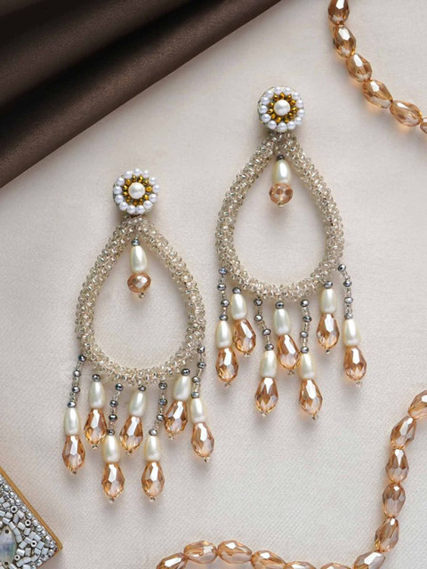 EVERSTYLISH Sanjoya Pearl & Glass Drops Embroidered Earrings