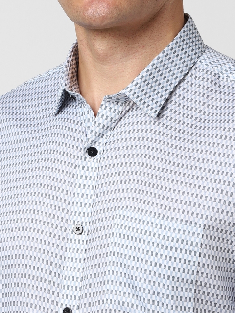 V Dot Men Spread Collar Geometric Printed Cotton Formal Shirt - Image 2