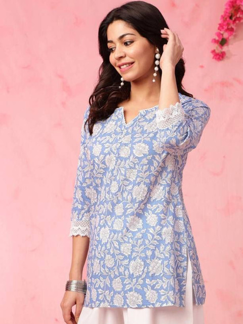 BAESD Women Floral Printed Straight Pure Cotton Top