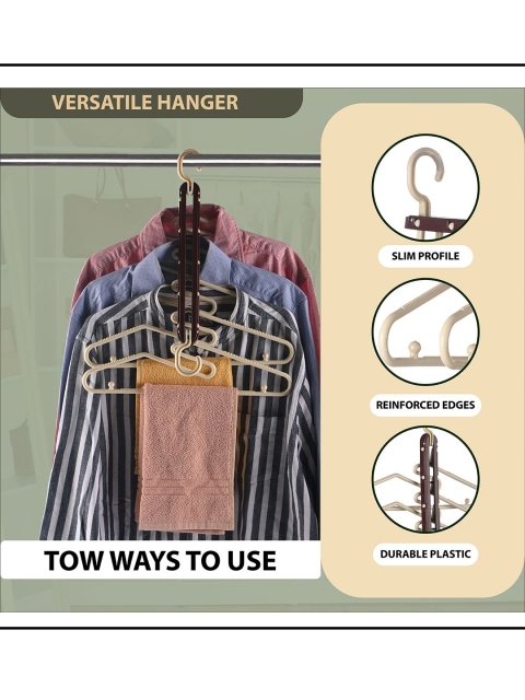 Kuber Industries Brown & Cream Colored Pack Of 2 Foldable 5 in 1 Hangers For Wardrobe - Image 4