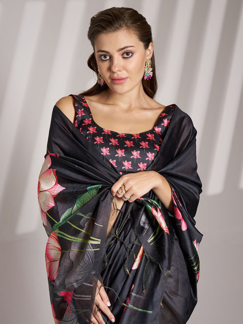 Kalista Floral Linen Blend Saree - Image 5