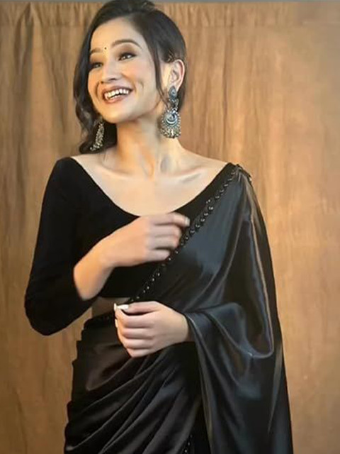 Shopaz Embroidered Satin Ready to Wear Saree