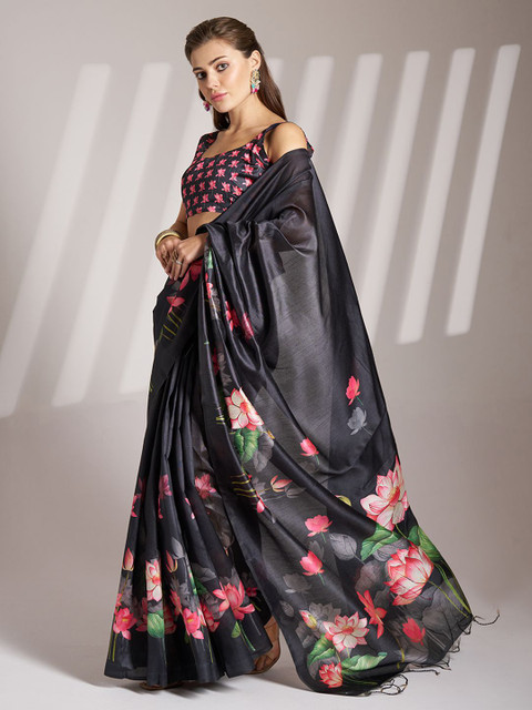 Kalista Floral Linen Blend Saree - Image 2