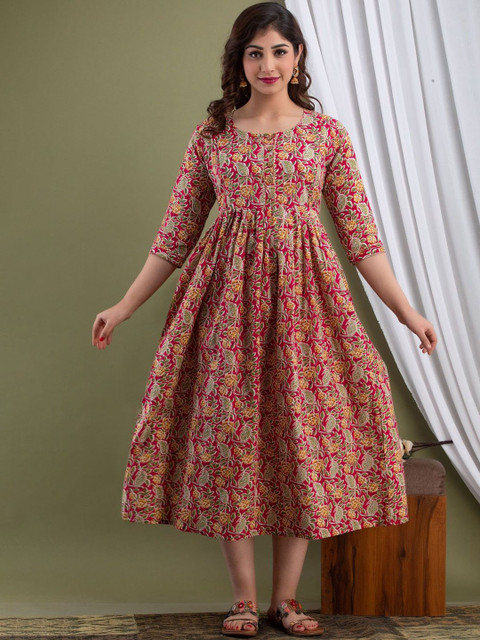 Nevisha Style Women Floral Printed Thread Work Floral Maternity Anarkali Kurta