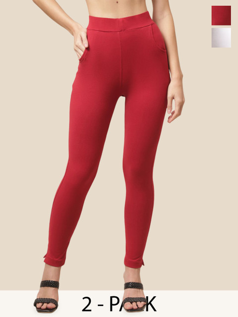 Valles365 by S.C. Women Pack Of 2 Ankle Length Cotton Leggings with Pocket